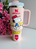 Pink Snoopy Love Tumbler | 40oz Stanley Style Cup with Handle