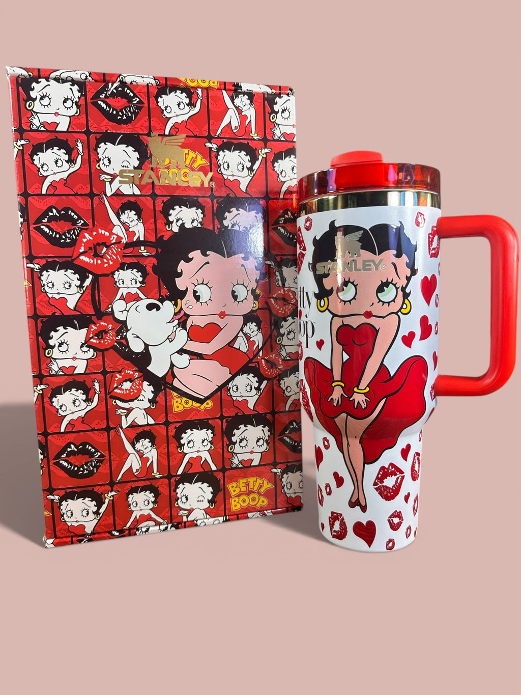 Betty Boop Love Edition Stanley Style Tumbler | 40oz Red Glam Cup with Gift Box