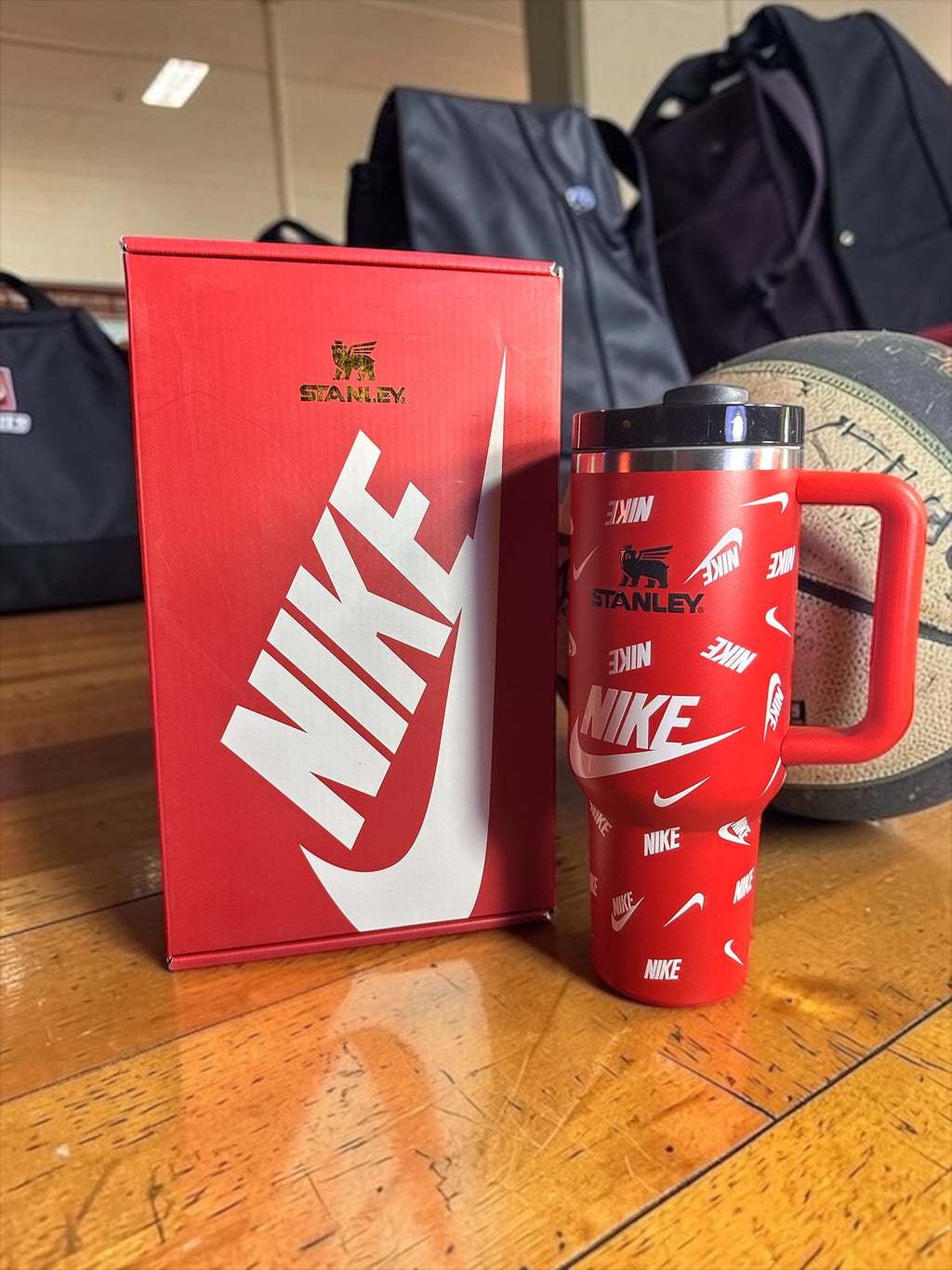 Nike Inspired Red 40oz Stanley Tumbler With Handle Sports Fan Gift Cup, Streetwear Tumbler