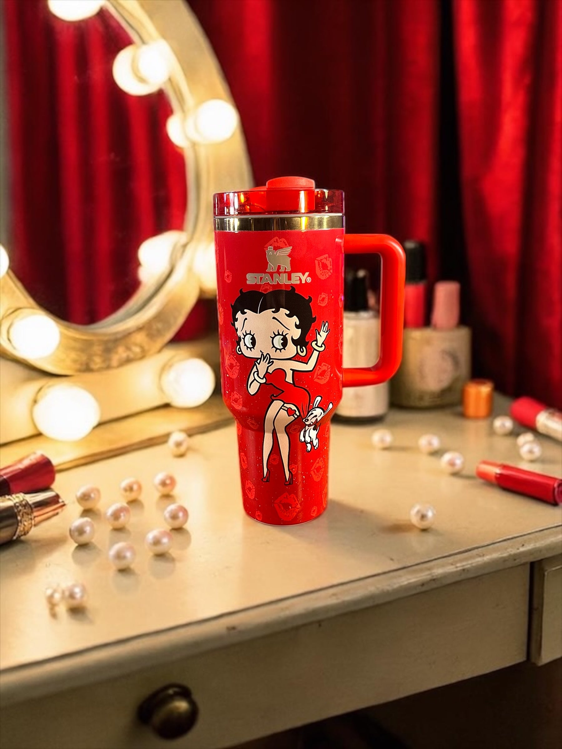 Betty Boop Classic Red Stanley Style Tumbler | 40oz Cup With Handle | Retro Cartoon Stainless Steel Travel Mug