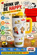 Snoopy / Peanuts-inspired 40oz tumbler gift set with matching illustrated box, yellow handle/lid, collector's edition, top seller