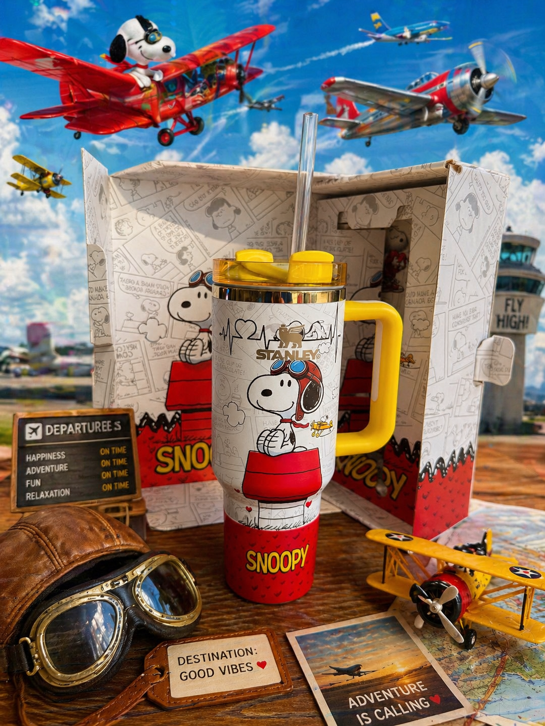 Snoopy Adventure Flying Aces Stanley Style Tumbler | 40oz Aviation Cup