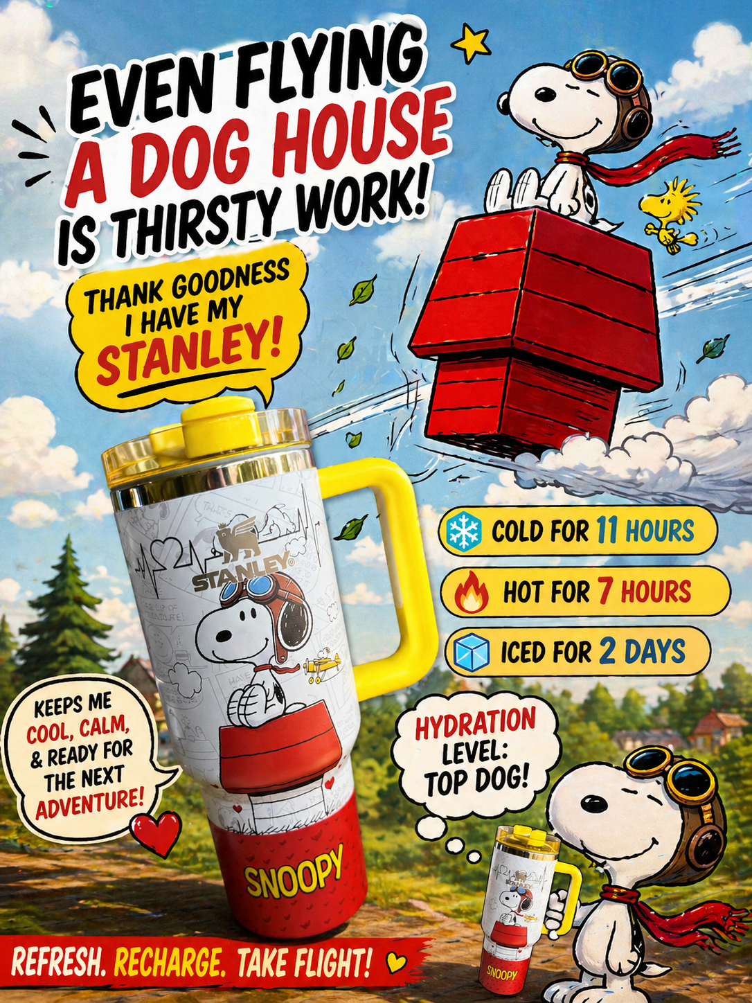 Snoopy Adventure Flying Aces Stanley Style Tumbler | 40oz Aviation Cup