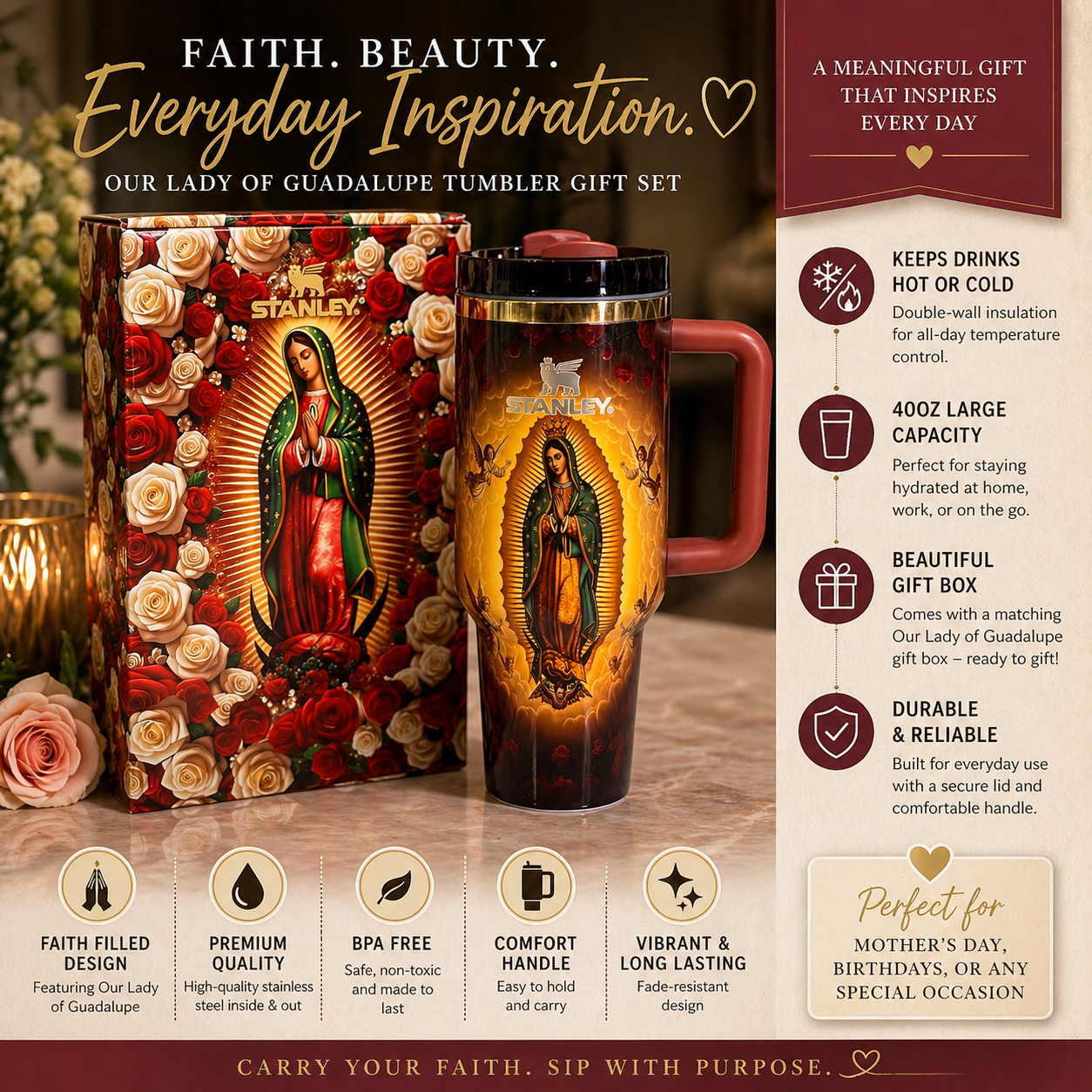 Our Lady of Guadalupe 40oz Tumbler with Gift Box – Religious Faith Drinkware