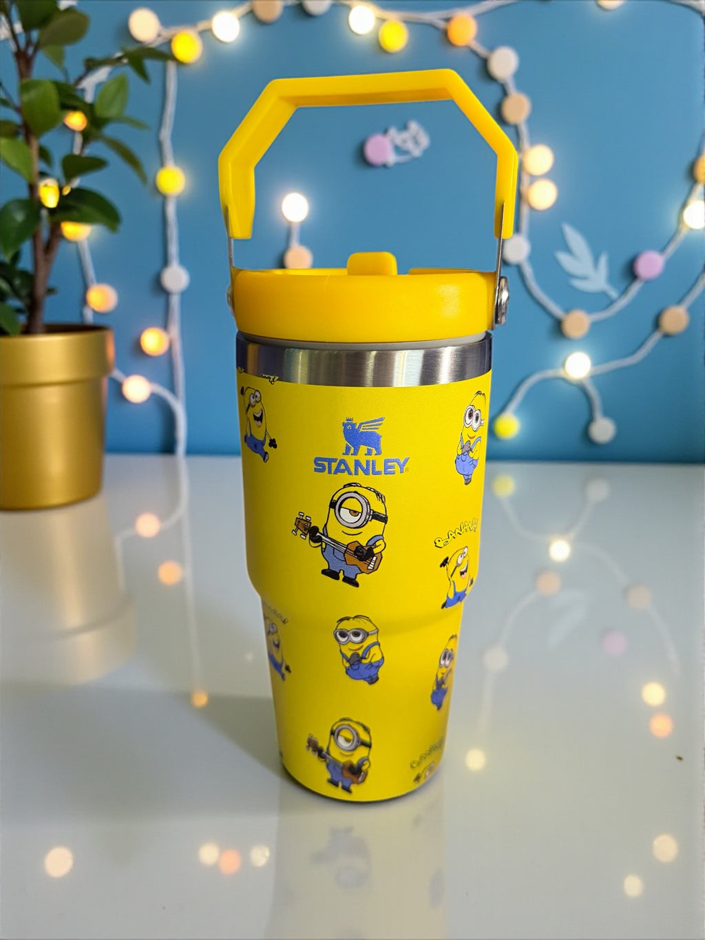Minions Stanley Style Tumbler | 20oz Cup With Handle | Cute Yellow Character Travel Mug