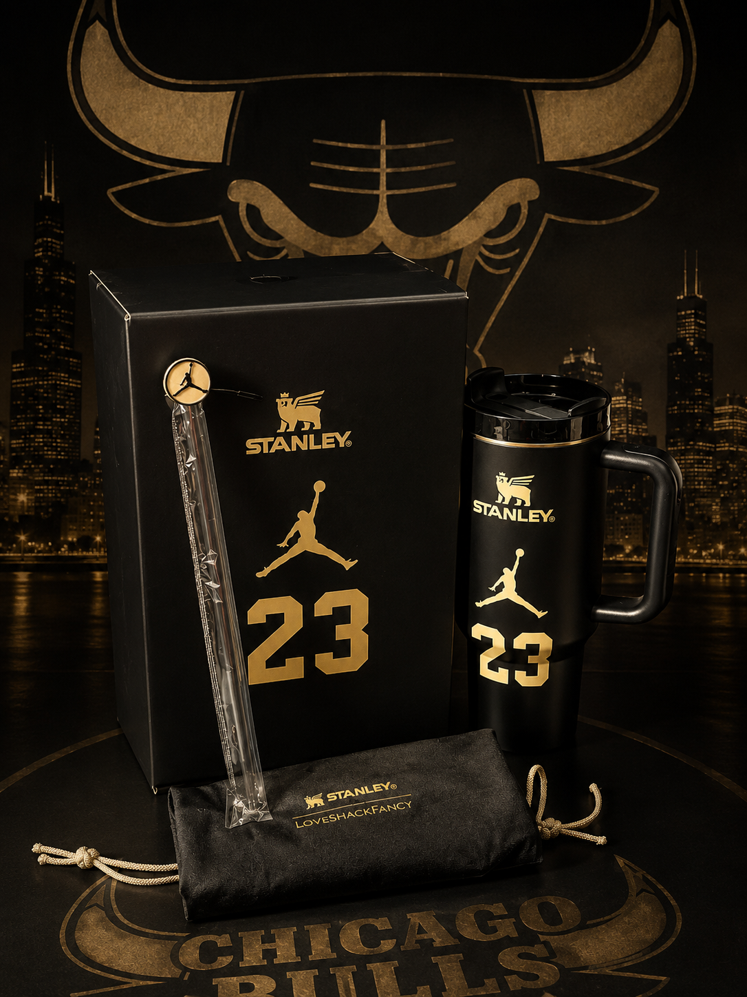 Black & Gold Basketball-Inspired 40oz Tumbler Gift Set