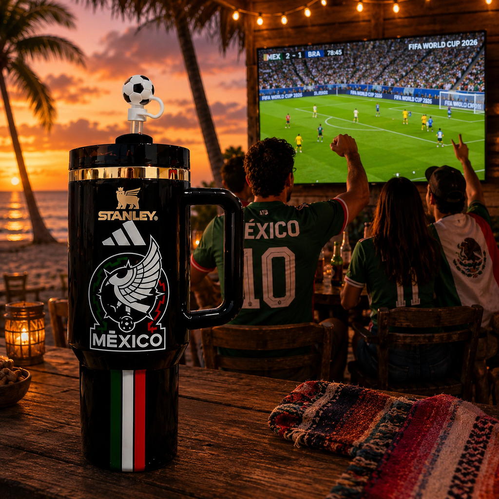 Mexico soccer / World Cup-inspired 40oz tumbler collection with three color options:  Black | White | Green