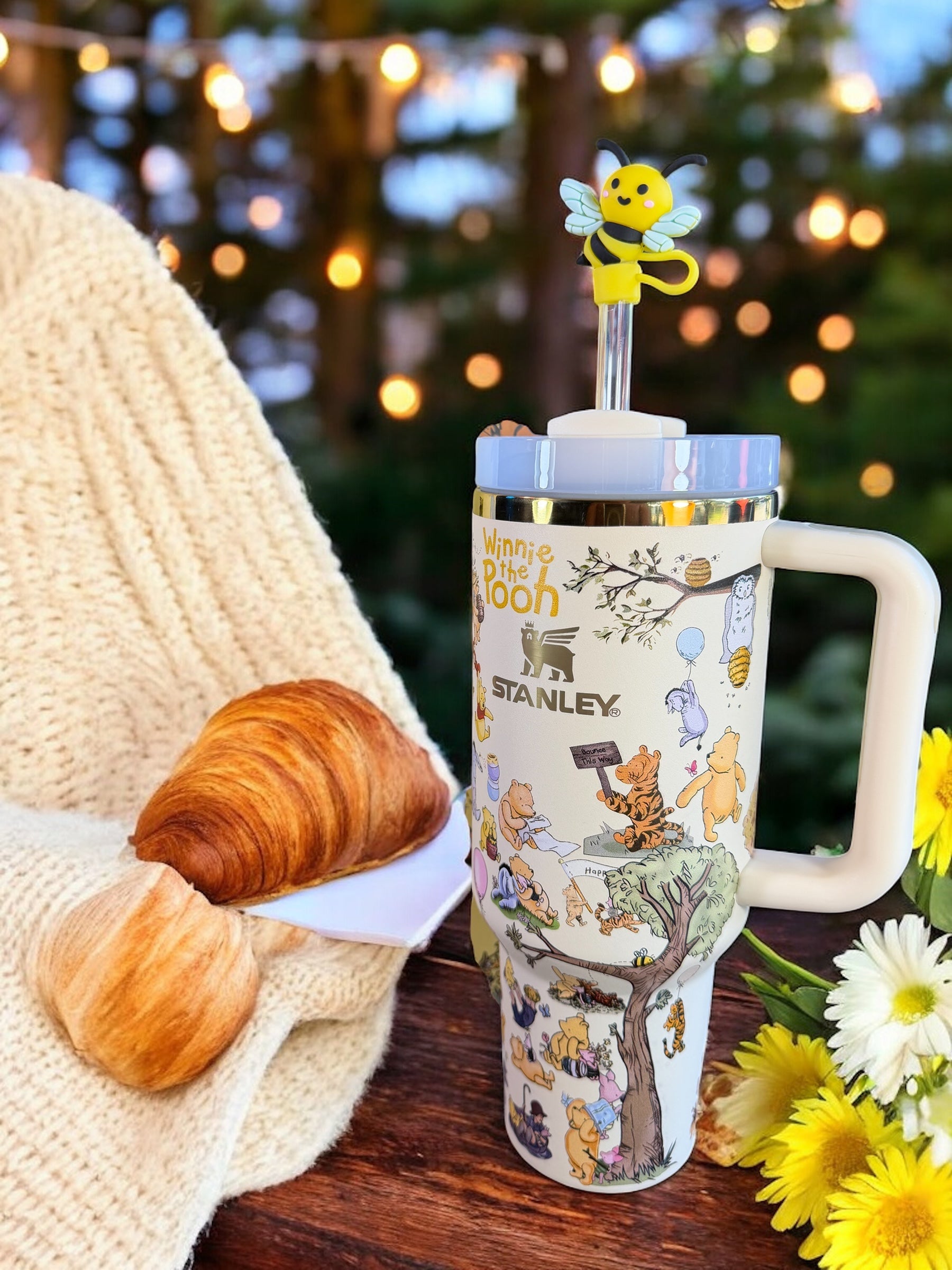 Winnie the Pooh Stanley Tumbler 40oz | Pooh Bear Gift Cup with Bee Straw Topper | Cute Disney Inspired Travel Mug