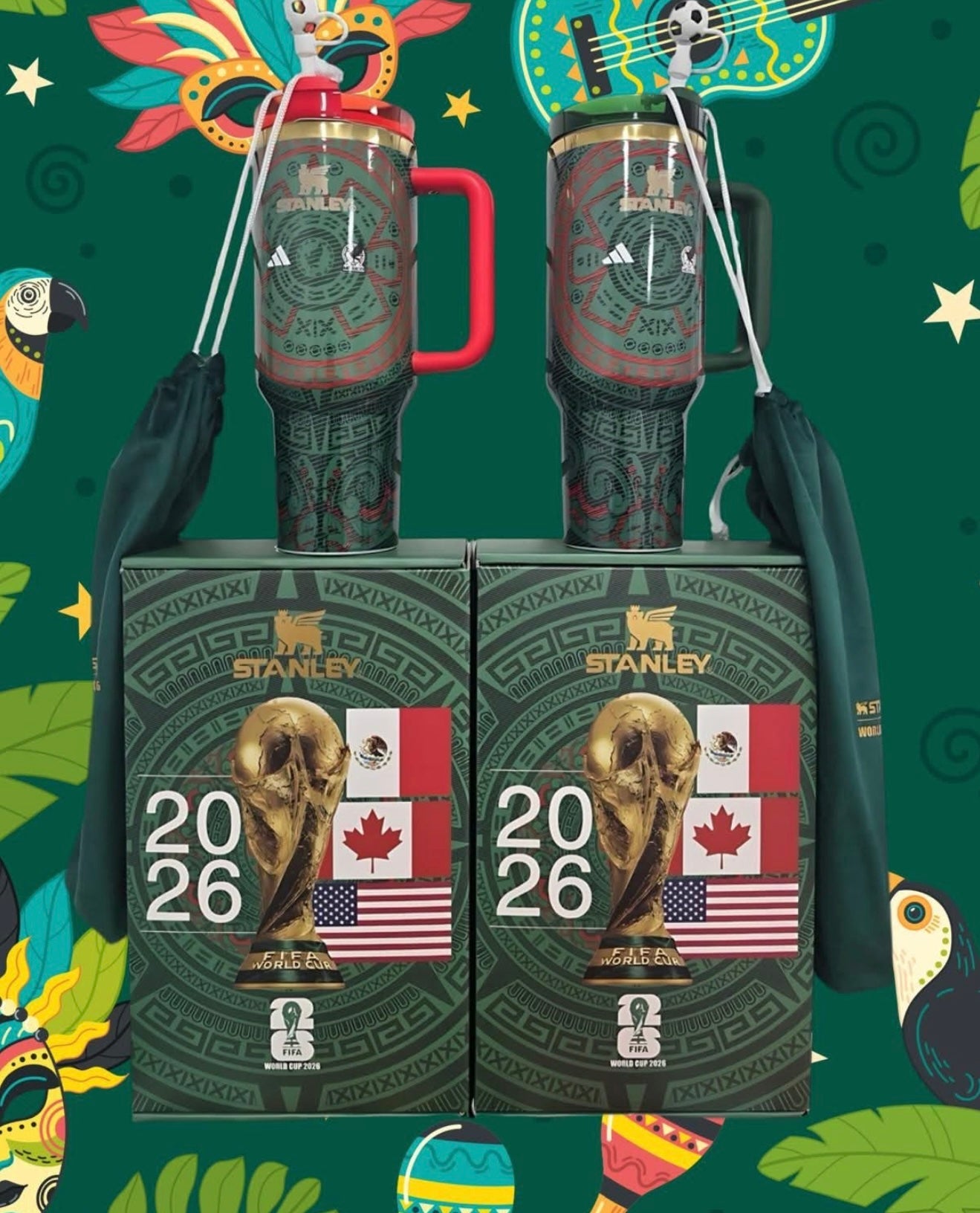 World Cup 2026 40oz Tumbler – Mexico Soccer Fan Cup | comes in red or green handle and lid on